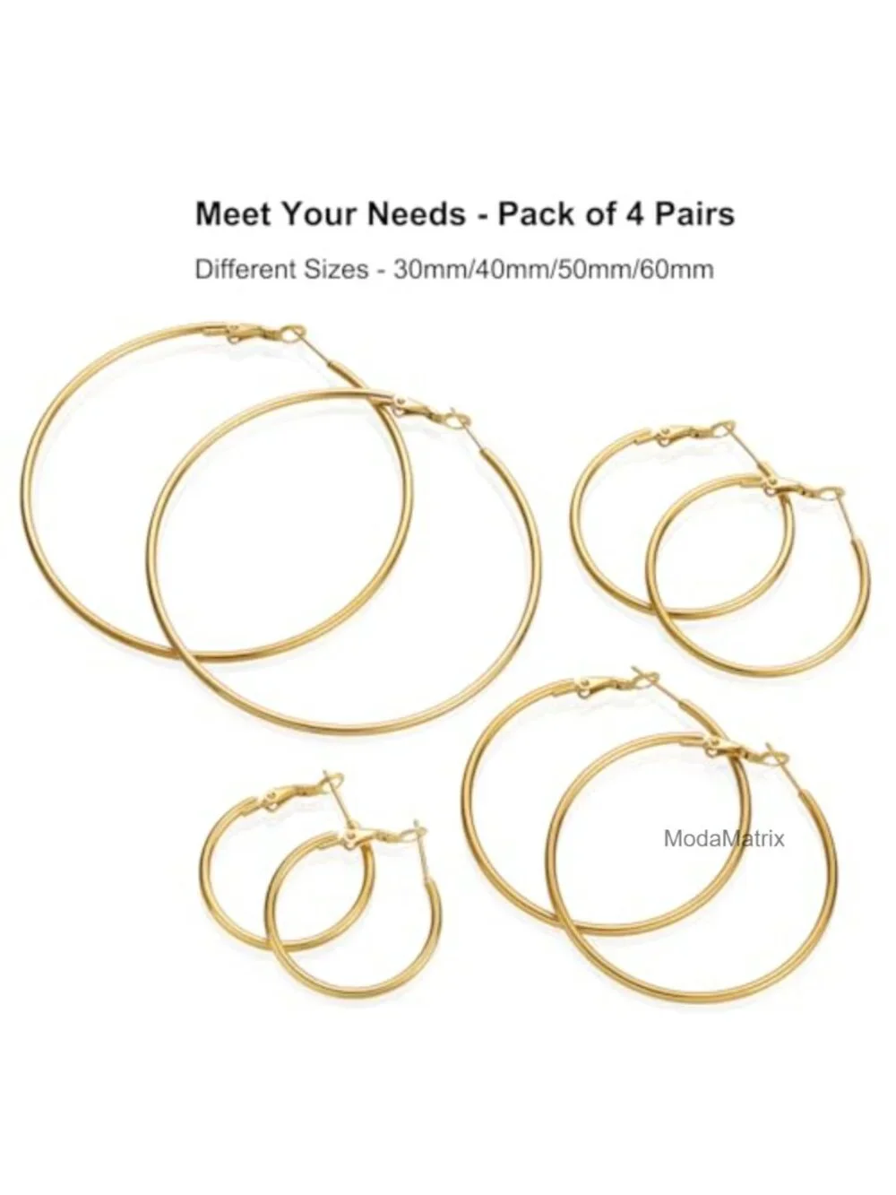 4 Pairs Hypoallergenic 14K Gold Plated Hoop Earrings Set